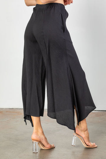 Black Ruffle Flare Layered Hem Pants